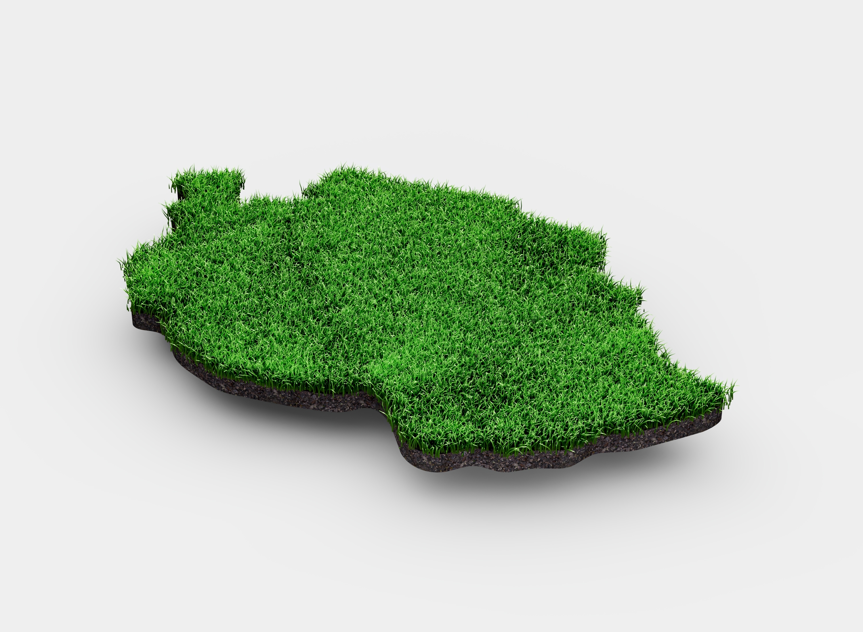 3D isometric Tanzania map made of green grass and soil